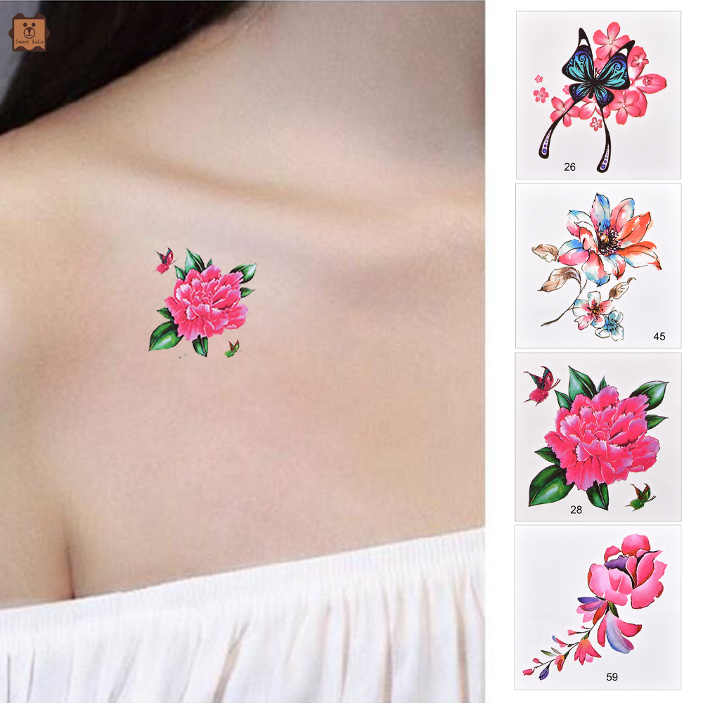 Bộ 66 tấm hình xăm dán tạm thời họa tiết hoa bướm không thấm nước sáng tạo