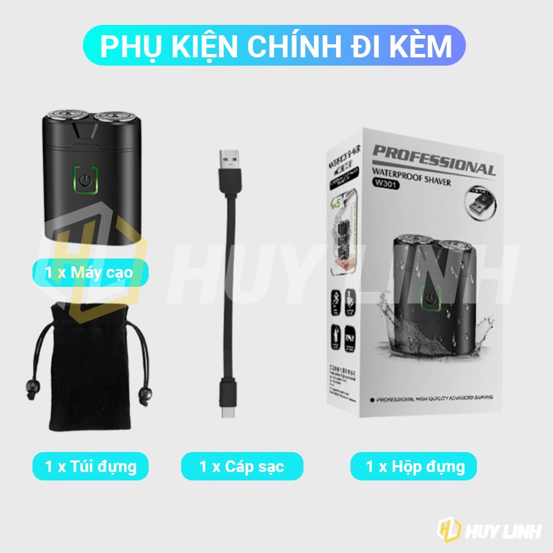 Máy cạo râu khô mini Kemei W301 - Cổng sạc USB tiện lợi du lịch