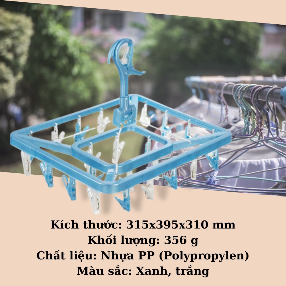 Móc áo vuông -móc chùm vuông Hara Chính Hãng Inochi phơi đồ quần lót áo lót tất vớ