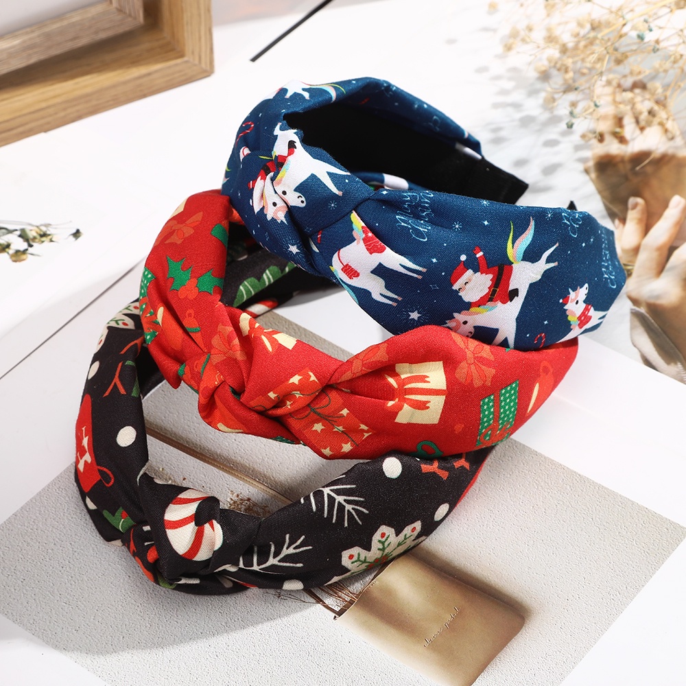 Haimeikang Băng Đô Cài Tóc Bản Rộng In Họa Tiết Giáng Sinh Thời Trang Cho Nữ