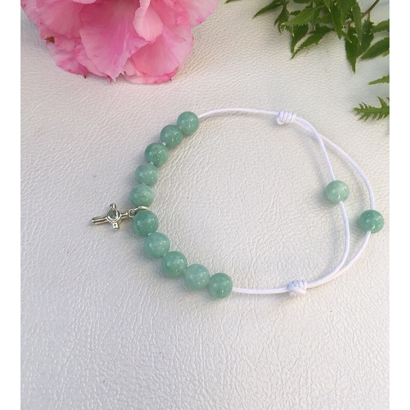 Vòng hạt gỗ Mân Côi đeo tay Chuỗi Công Giá Thánh giá bạc S925 corded jade Rosary bracelet