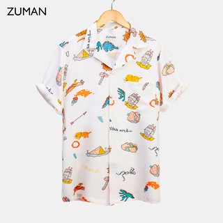 Áo sơ mi nam họa tiết tay ngắn Prehistoric Vignette Shirt  ASM14 Zuman Chất lụa chéo,thoáng mát, không nhăn