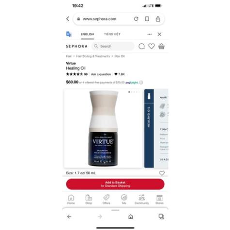 Dầu dưỡng tóc VIRTUE Healing Oil Mini 9ml gift Sephora