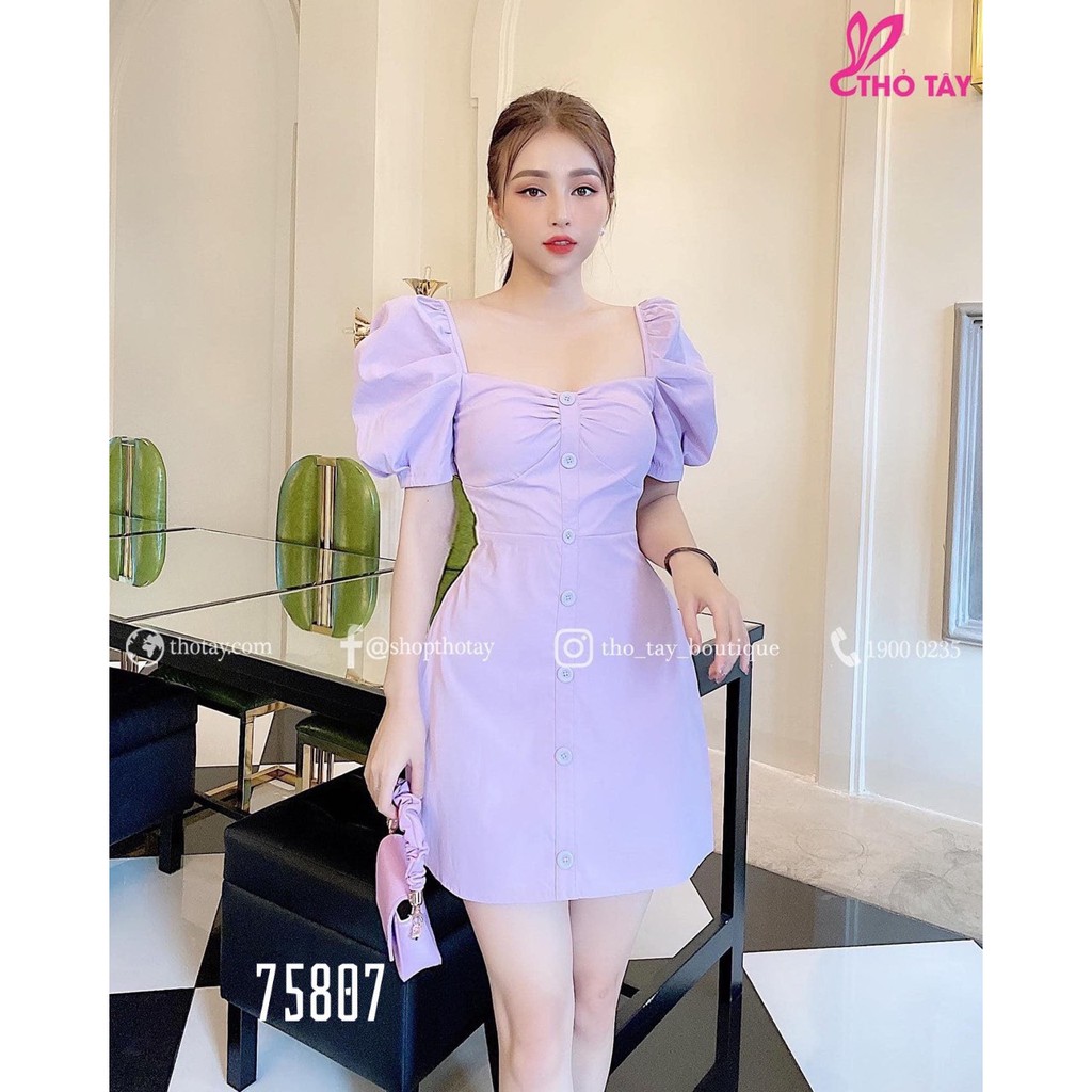 Đầm váy body hàng nút tay phồng xinh xắn đa dạng màu sắc ( vàng, tím, xám ) dành cho quý cô dạo phố, dự tiệc | BigBuy360 - bigbuy360.vn