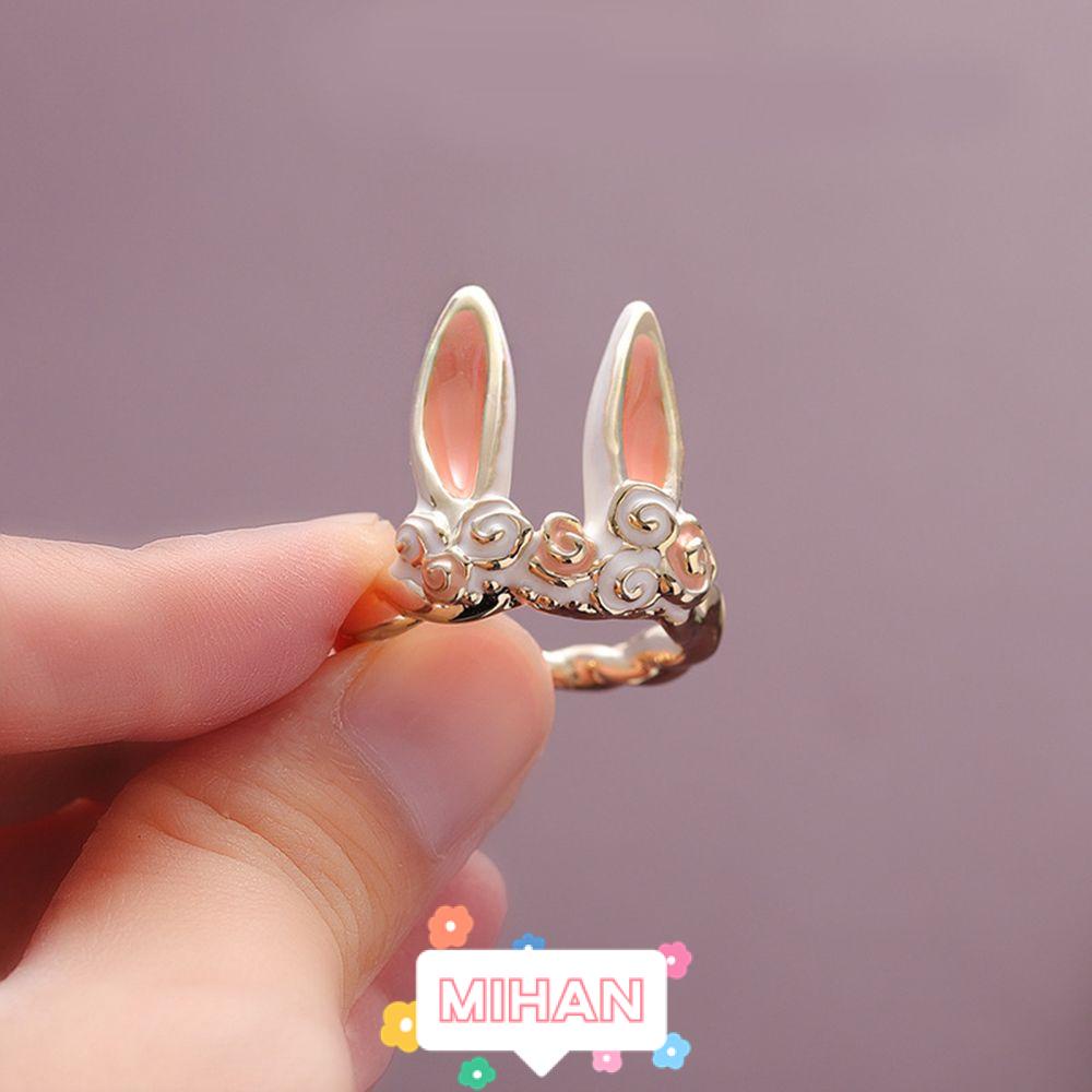 MIHAN1 Trendy Animal Ring Birthday Ear Tail Rabbit Open Rings Wedding Party Cute Jewelry Gift Adjustable for Women Girls Bunny