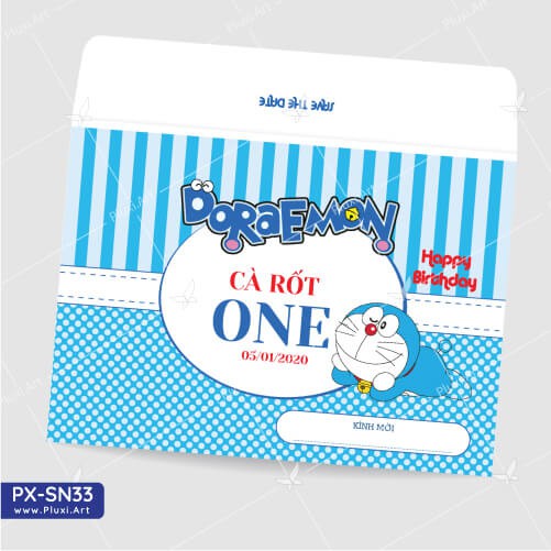 Thiệp sinh nhật - Thiệp Thôi nôi Đô Rê Mon| Thiệp Pluxi in nội dung theo yêu cầu |  PX_SN33