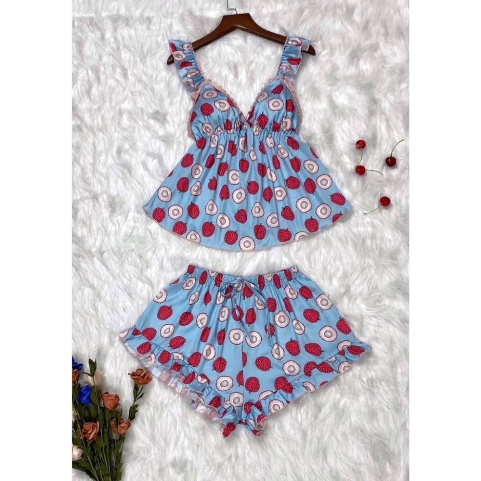 Đồ Bộ Ngủ - Đồ Ngủ 2 Dây Quần Cộc, Chất Lụa Cao Cấp Mềm Mát Ít Nhăn Nhún Bèo Tinh Tế Gợi Cảm | Hân Fahion | BigBuy360 - bigbuy360.vn