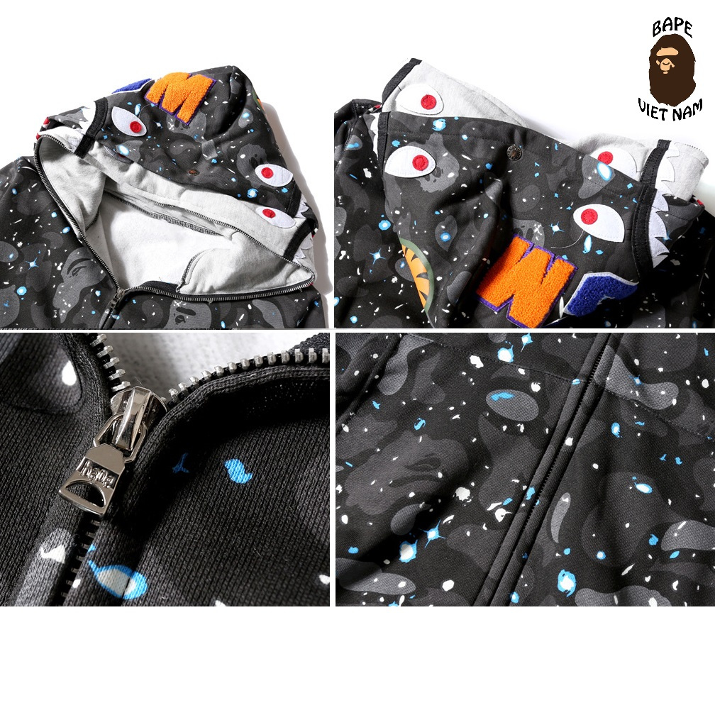 [Best Quality] Áo Jacket Bape Shark Galaxy 2 mũ, Hoodie Bape fullzip, chất Cotton, 2 màu Dark Galaxy và White Galaxy