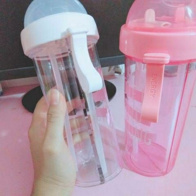 Bình nước 2 ngan 2ống hút tiện dụng 550ml