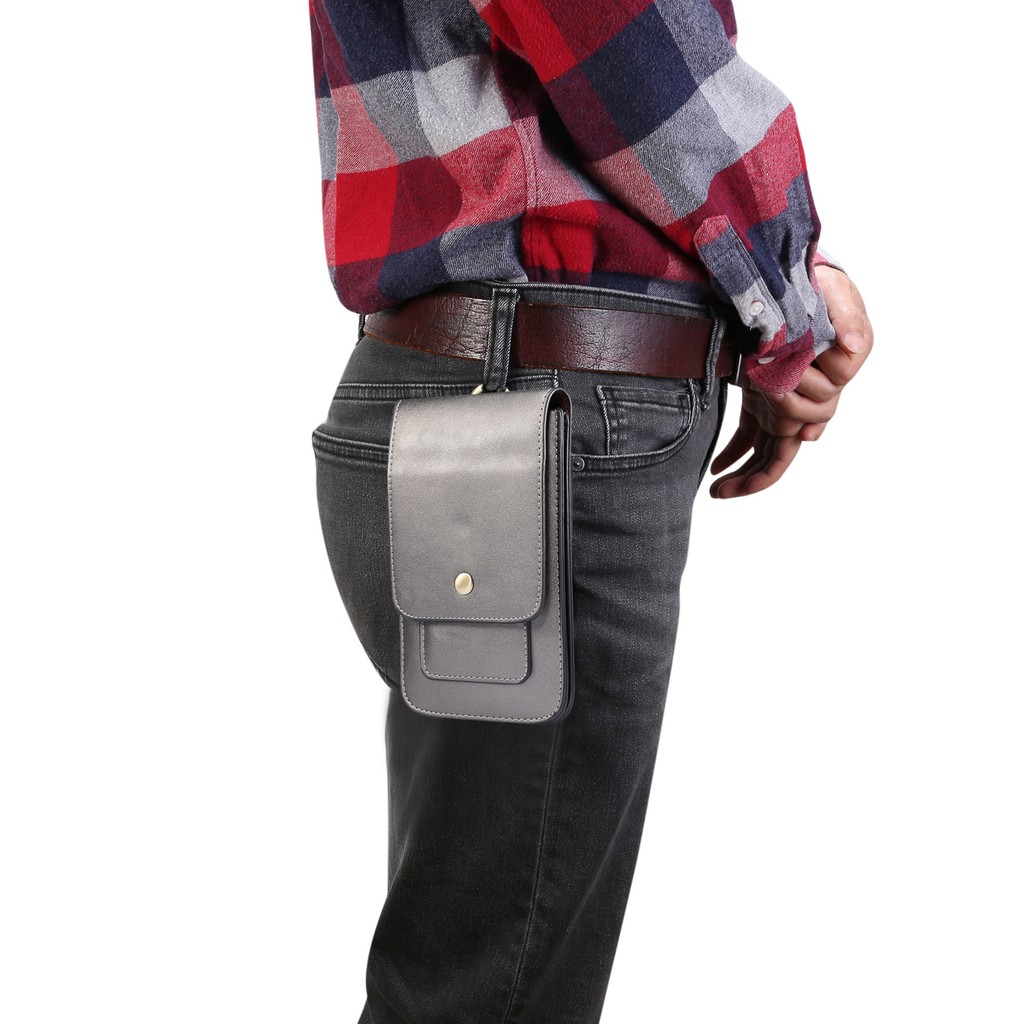 Túi đeo hông từ da đựng điện thoại thiết kế 2 ngăn tùy chọn màu sắc