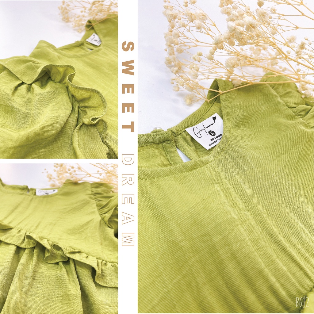 Váy bé gái GRAYHOMME Trơn Nhún Bèo Tiểu Thư, dáng rộng, chất Thô cotton thoáng mát thấm hút mồ hôi tốt (VK009)