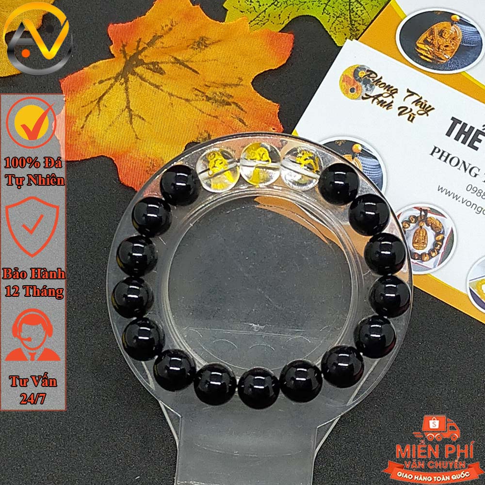 Vòng tay 12 con giáp tam hợp thân tý thìn chất liệu mã não đen - size 8 10 12ly - khai quang điểm nhãn - may mắn tài lộc