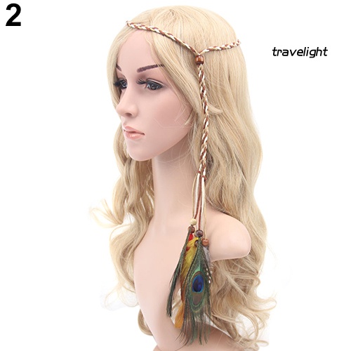 Băng Đô Dây Bện Phối Lông Vũ Phong Cách Boho Thời Trang Cho Nữ