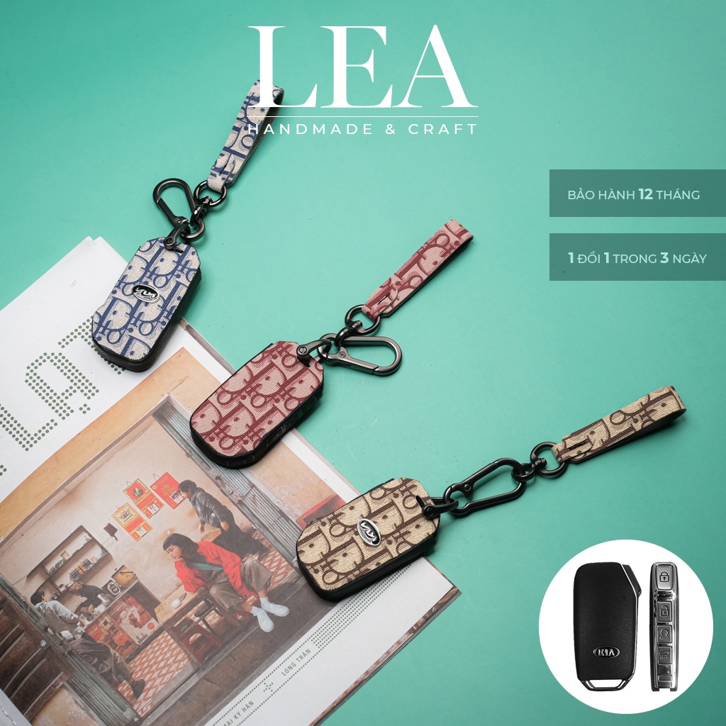 Ốp da bảo vệ chìa khoá Kia K3 K5 Sorento 4 nút bấm cạnh handmade có dây tay cầm KC4V CD