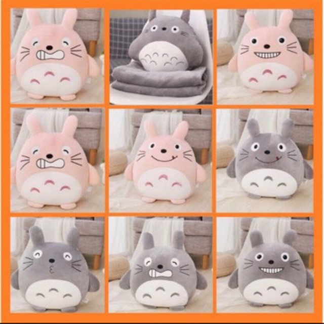 Bộ chăn gối văn phòng đa năng 3in1 hình totoro biểu cảm