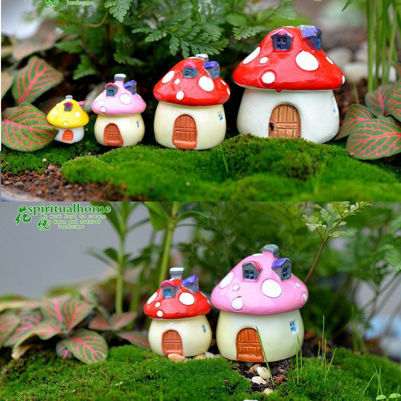 Terrarium trang trí bể cá mô hình Nhà nấm tiểu cảnh mini