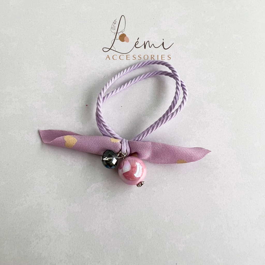Dây buộc tóc thắt nơ vải trái tim đính đá Chun buộc tóc nhiều màu co giãn tốt dễ thương Lémi accessories