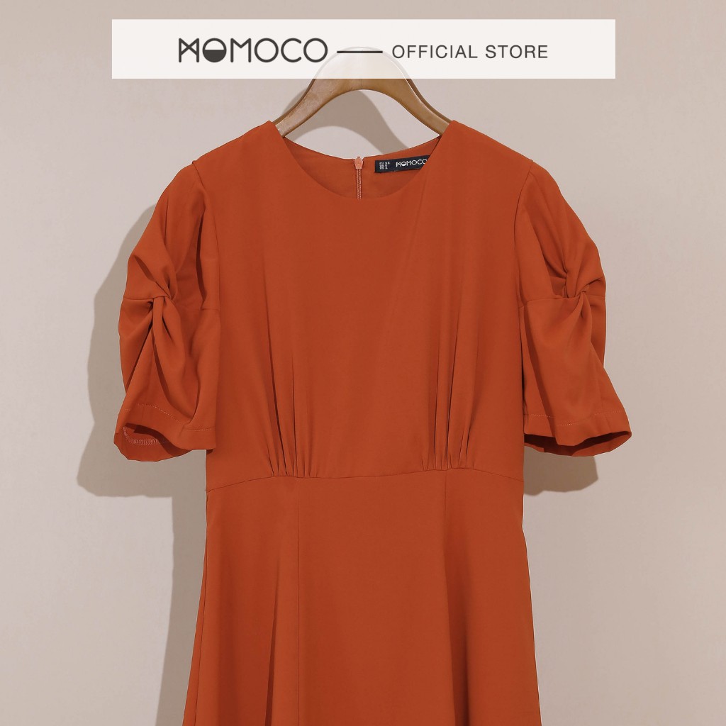 Đầm Công Sở Dáng Xòe MOMOCO Cổ Tròn Tay Cộc Nhún Tay Chất Vải Trượt Ít Nhăn M2862