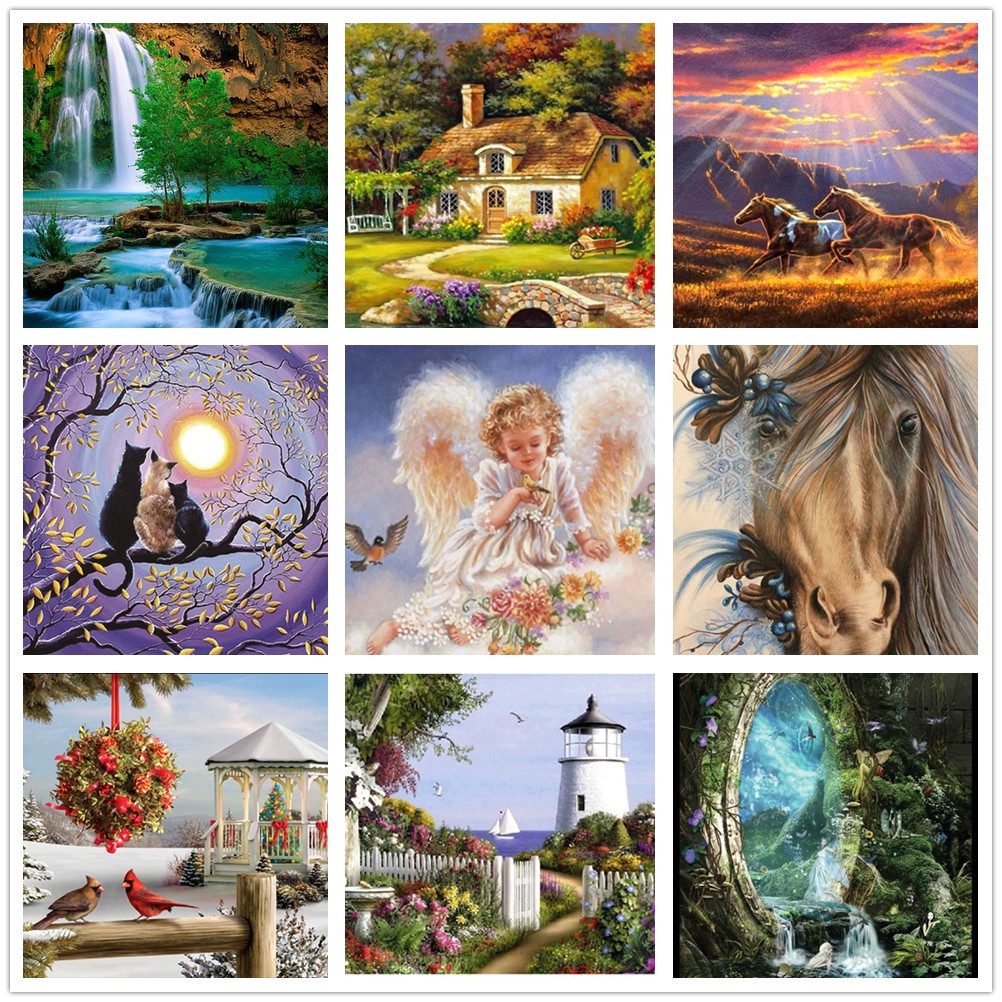 Bộ Tranh Đính Đá Tự Làm 5D DIY Hình Tròn / Vuông Cho Người Lớn