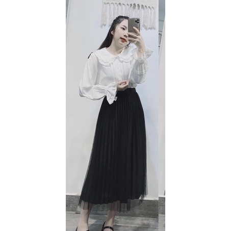 Áo sơmi Babydoll tay dài Màu trắng dáng babydoll không kén dáng với chất vải kate xô mát form chuẩn phong cách hàn quốc