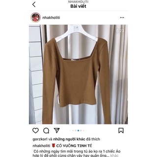 Áo thun tăm màu nâu cổ vuông Nhakholiti
