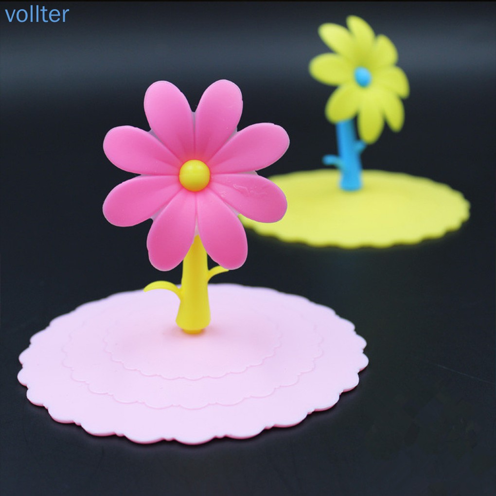 Nắp đậy cốc kiểu dáng bông hoa hoạt hình bằng silicone bền tiện lợi