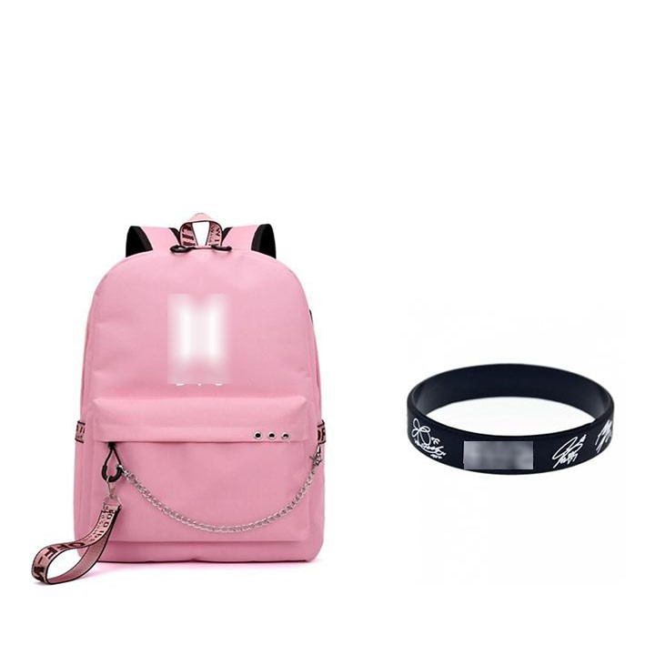 (M94) Combo 2 món gồm balo BTS hồng thông minh kèm 1 vòng tay cao su