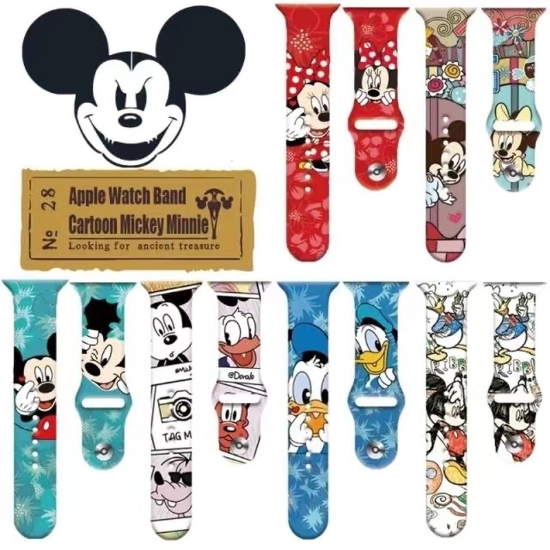 Dây Đeo Silicon Họa Tiết Mickey Doodle Dễ Thương Cho Đồng Hồ Thông Minh Apple Watch Series 7/6/SE/5/4/3/2/1 38-45mm