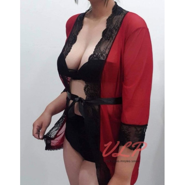 [BIGSIZE_80KG]_DN15_Áo choàng Voan mỏng phối ren xuyên thấu sexy