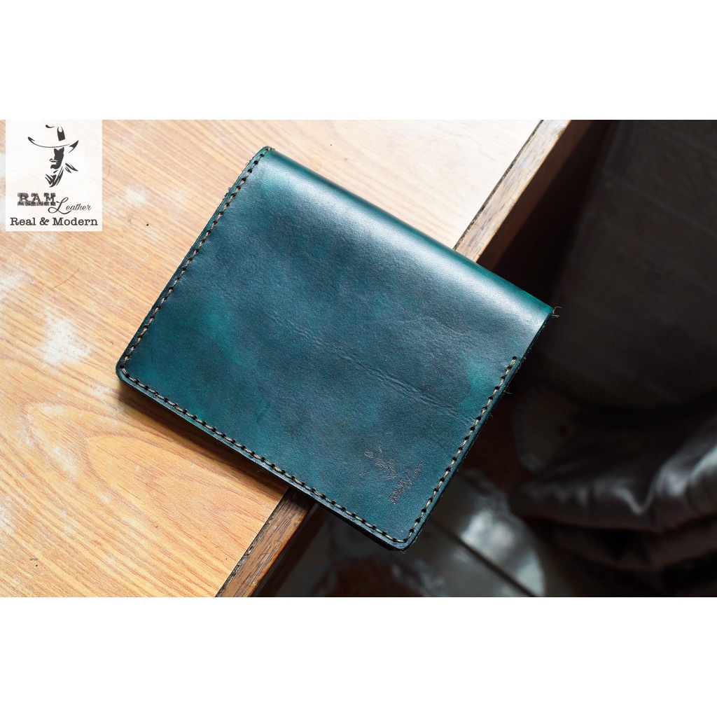 Ví nam nữ RAM Leather handmade da bò Italia Vegtan màu xanh rêu vintage