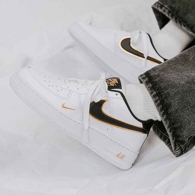 Giày thể thao AF1 Black Gold Trắng móc đen viền vàng đế 4cm tôn dán, sneaker nam nữ xu hướng 2022 hàng chuẩn fullboxbill