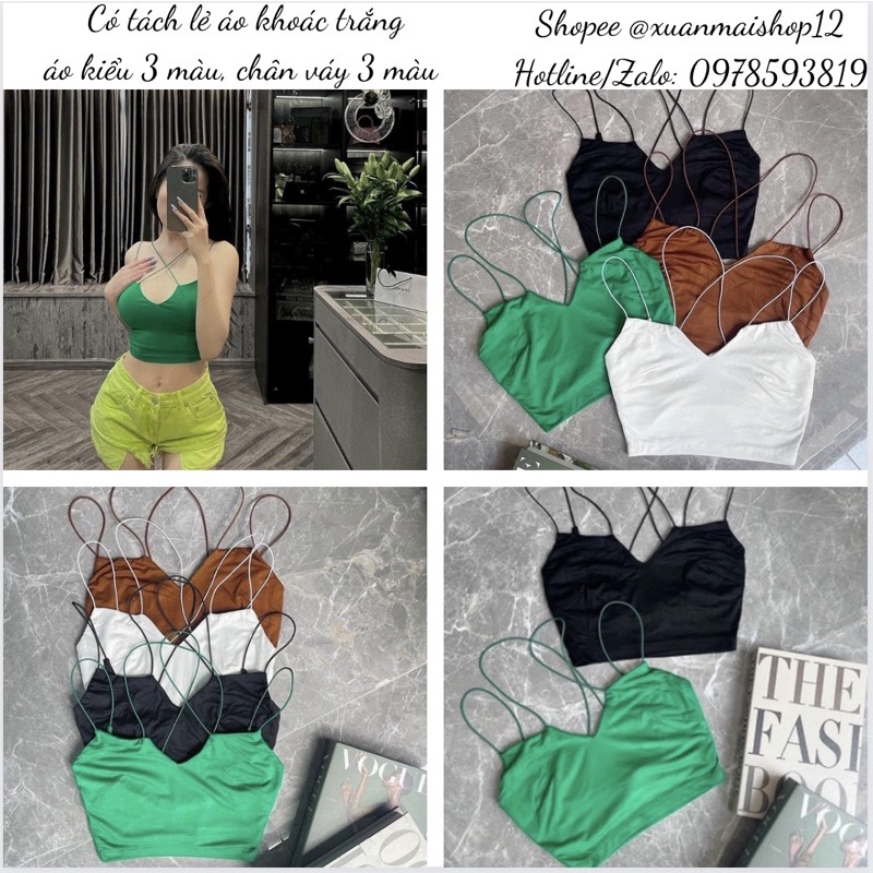 [FREESHIP - HÌNH THẬT] Áo croptop thun lụa dây bún mặc được nhiều kiểu nhiều màu