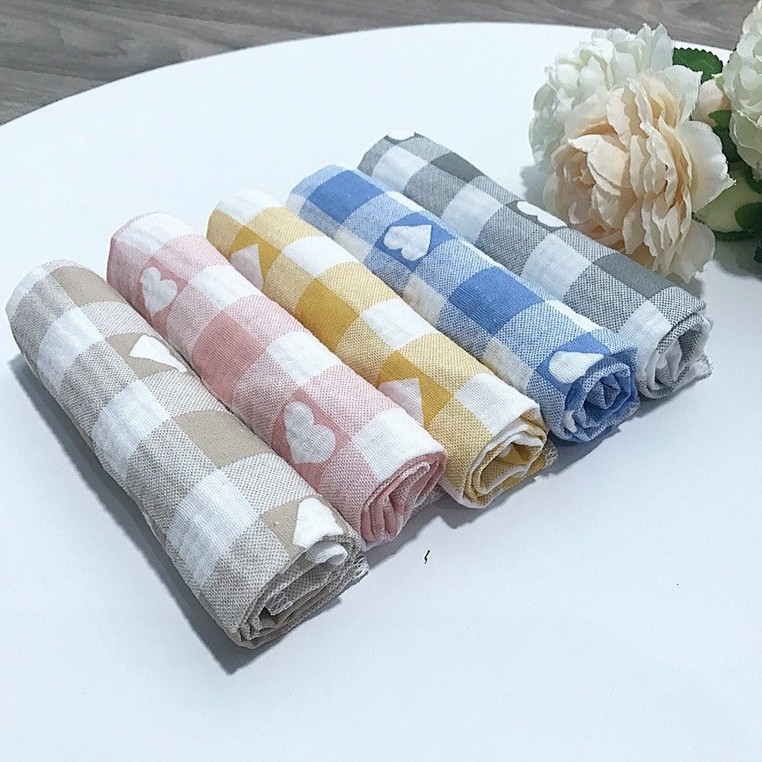 Set 5 Khăn sữa Wooyi 2 lớp kẻ sọc cotton mềm mịn cho bé/ khăn lau cho bé.