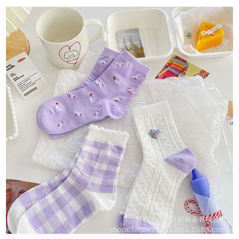 Sẵn - Set 6 đôi vớ cotton co giãn đủ màu