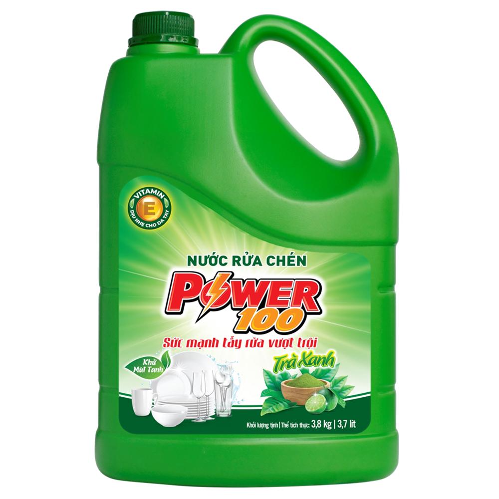 Nước rửa chén POWER100 Trà xanh 3.8kg/can