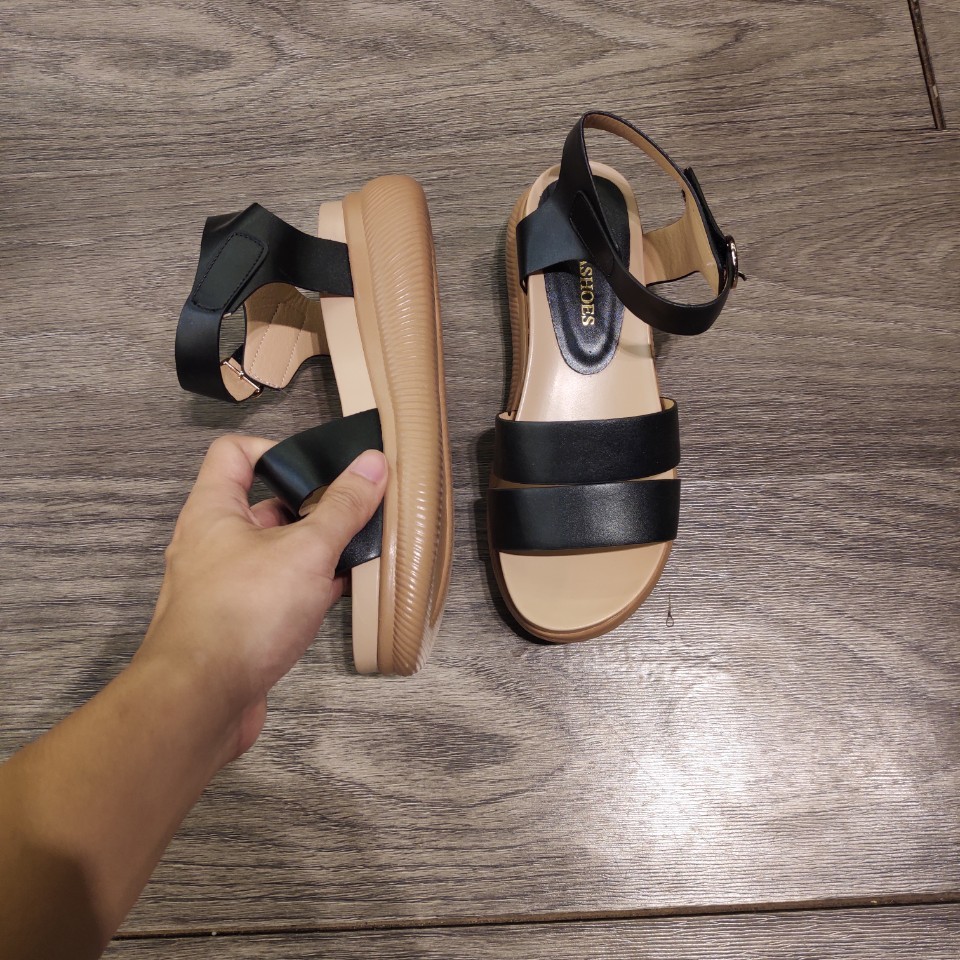 GIày sandal độn đế cao 4p LUNASHOES 5005 tăng chiều cao giầy đi học quai đen bảo hành 1 năm da si