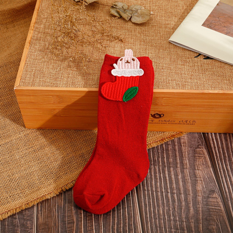 Vớ Cotton Mềm Cao Đến Đầu Gối Màu Đỏ Giáng Sinh Dành Cho Bé Gái Sơ Sinh 1-3 Tuổi Mới