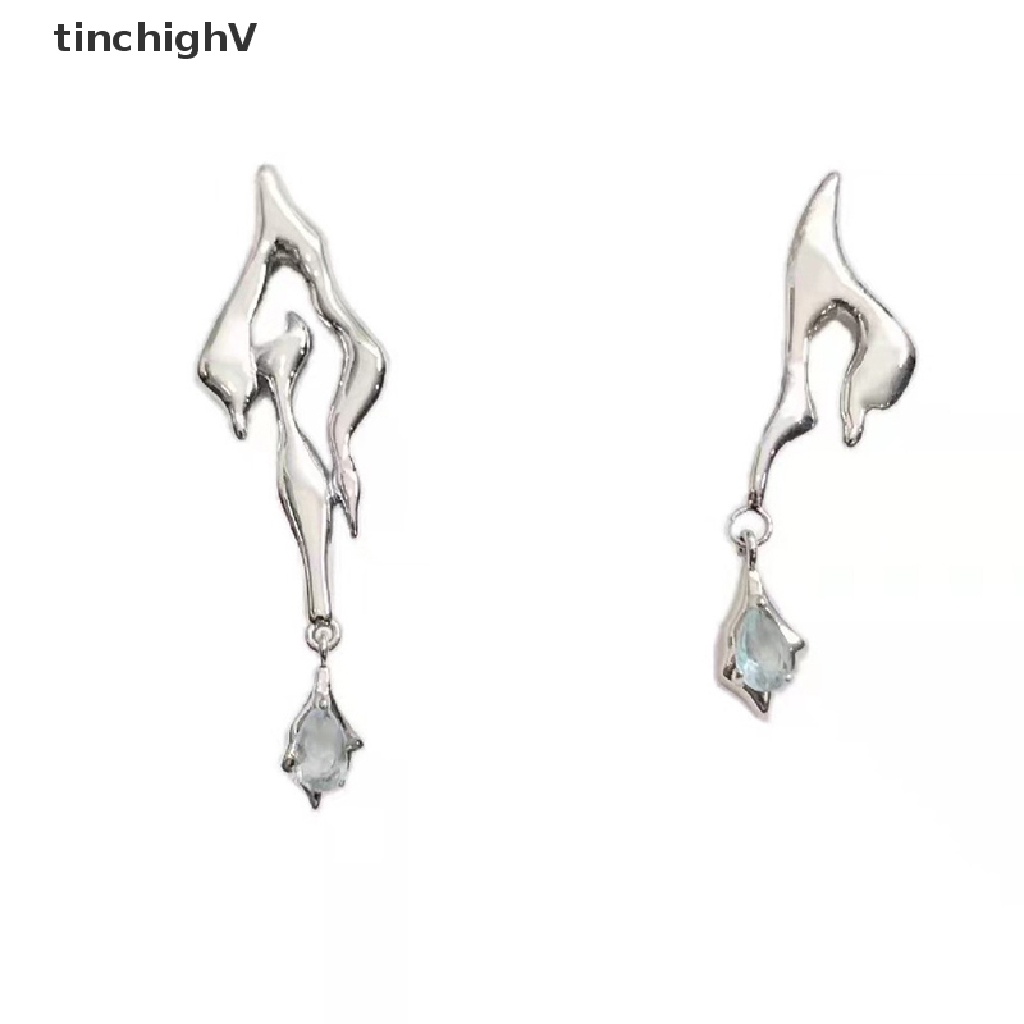 [TinchighV] Khuyên Tai Bất Đối Xứng Dạng Lỏng Bằng Kim Loại Kiểu Hình Học Bấ