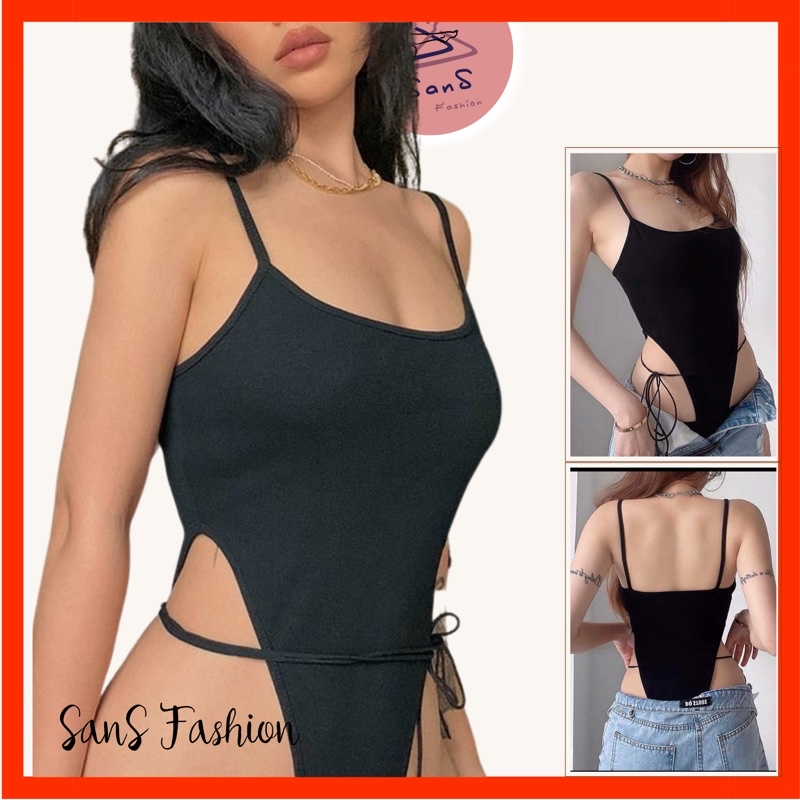 Áo bodysuit nữ 2 dây sexy, cột dây ngang, khoét eo cao, áo liền thân gợi cảm, áo kiểu thời trang, chất thun thoáng mát