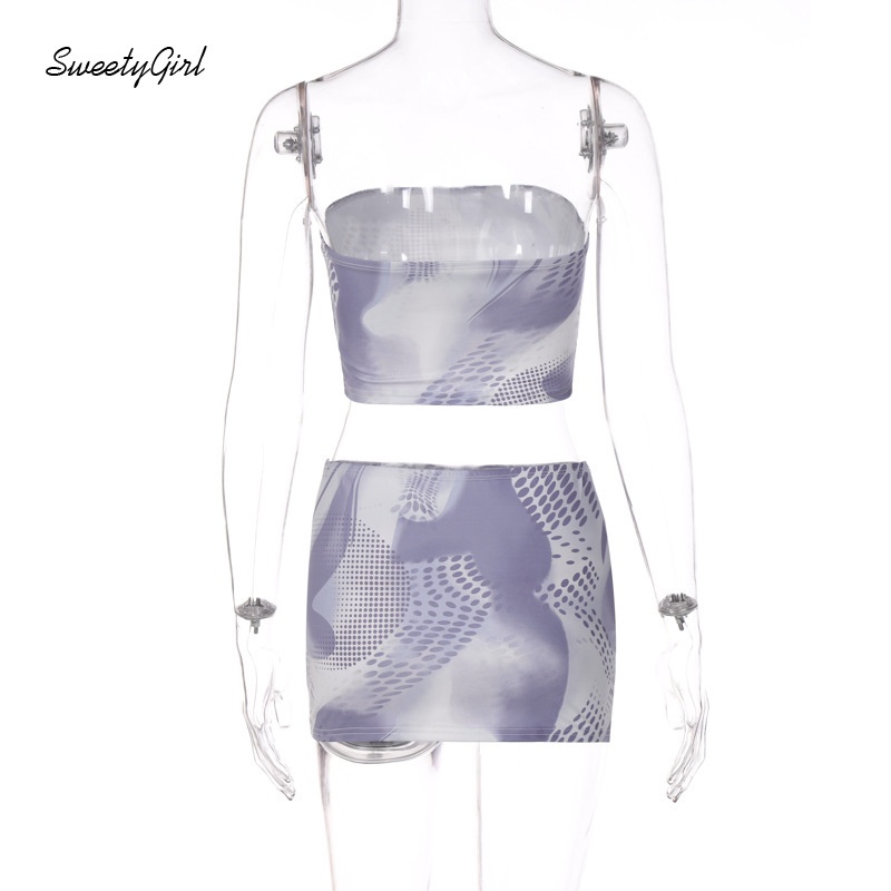 Bộ Áo Ống + Chân Váy Ôm In Họa Tiết Thời Trang Cho Nữ