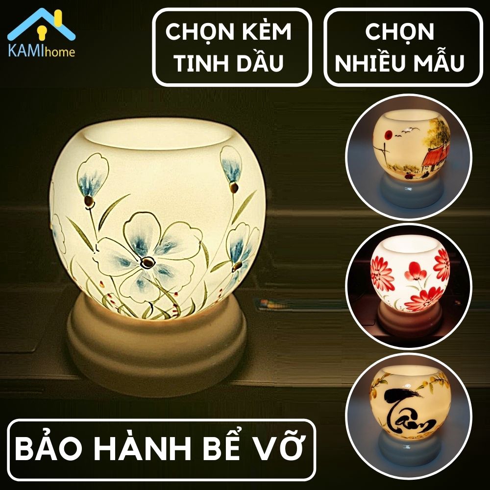 Đèn xông tinh dầu Tặng 1 bóng đèn (Chủ đề Hoa và Mẫu khác) hương thơm phòng đuổi diệt muỗi