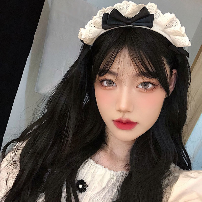 Băng đô cài tóc phối nơ ren màu đen phong cách retro Nhật Bản dành cho nữ