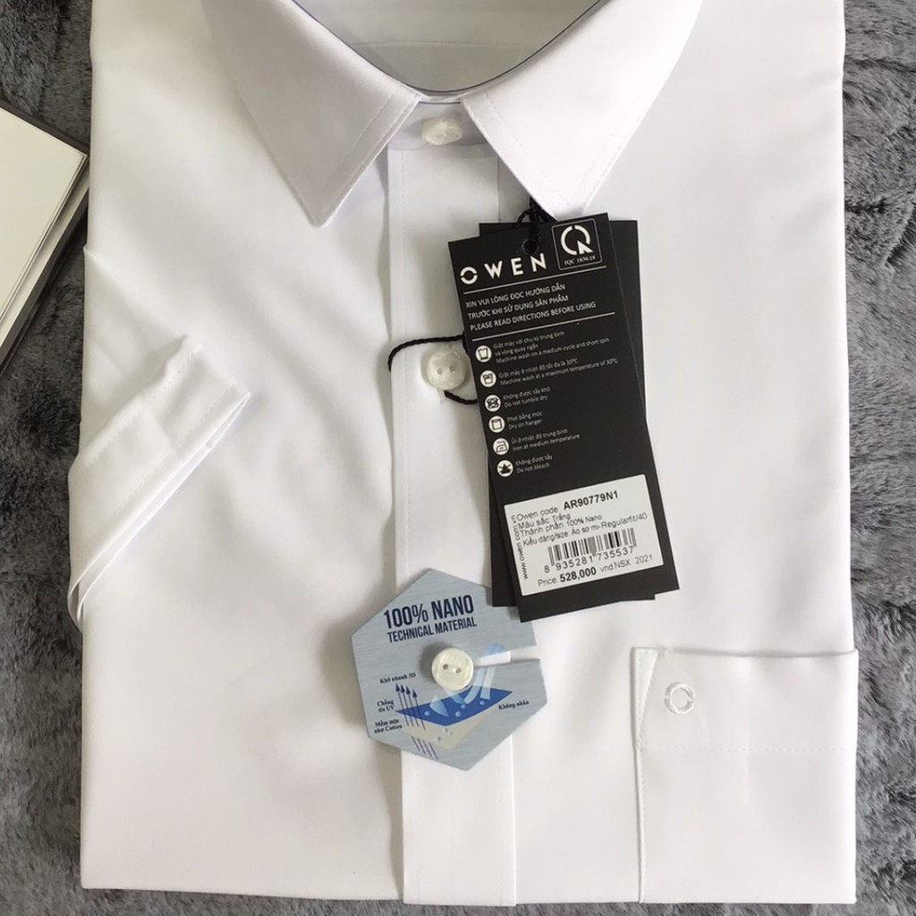 Áo Sơ Mi Trắng Nam Tay Ngắn Owen AR90779N1 Chất Lliệu Nano Kiểu Dáng Regular Fit Có Túi Ngực | BigBuy360 - bigbuy360.vn