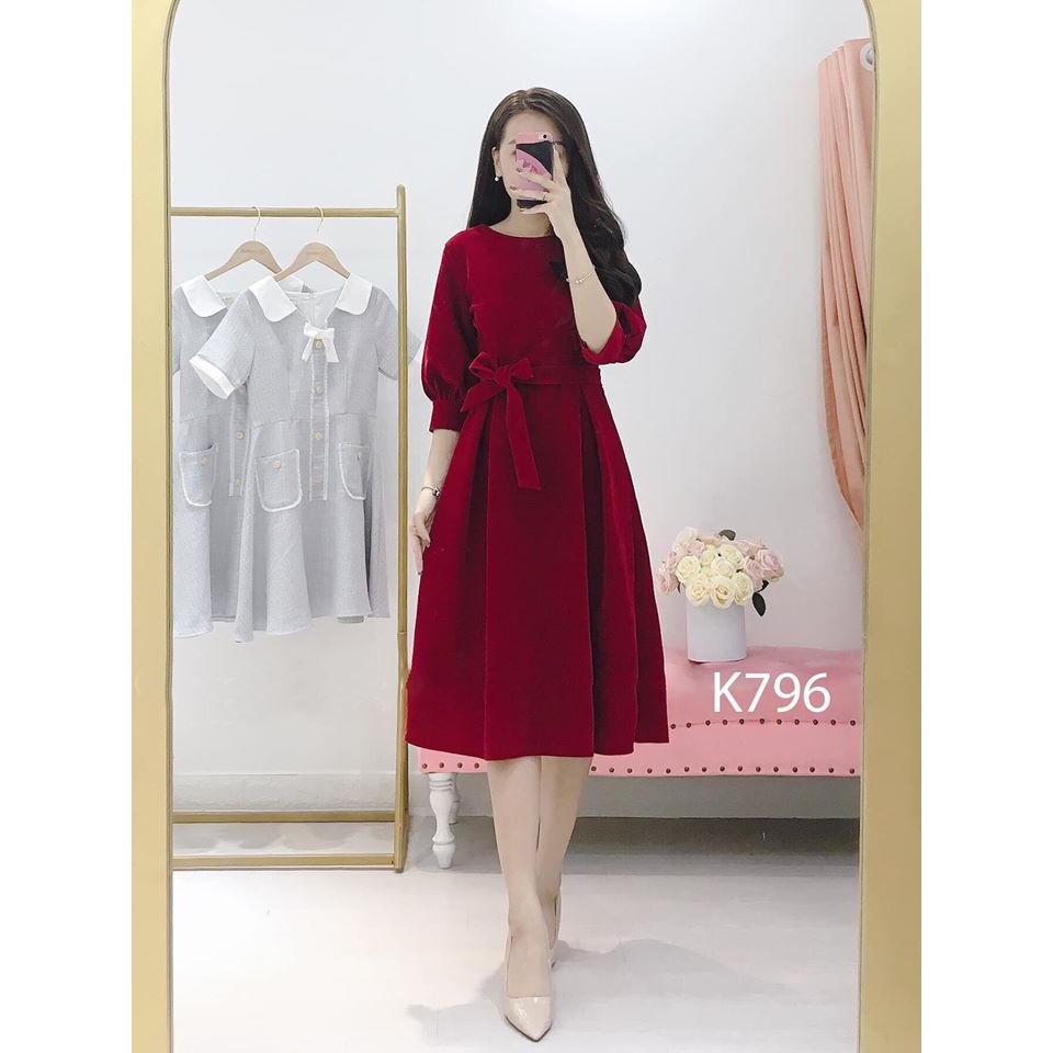 ĐẦM ĐỎ EO NƠ K795 - Charme shop (Hàng may thiết kế ,ảnh thật shop tự chụp)