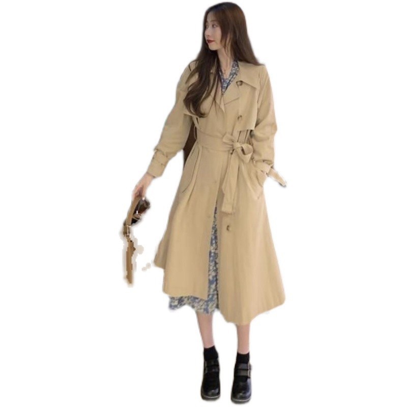 IELGY Áo Khoác Kaki Dáng Dài Rộng Chống Gió Dễ Phối Đồ Cho Nữ