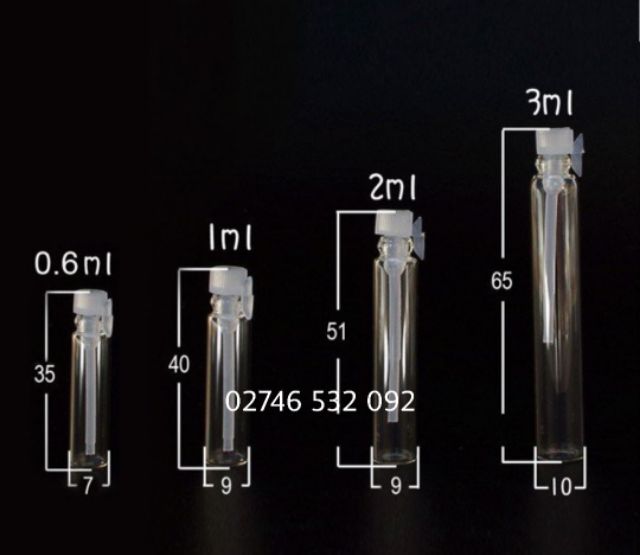 Lọ Thủy Tinh 2ml Đựng Mẫu Thử Nước Hoa Nắp Trắng Nhỏ Xinh