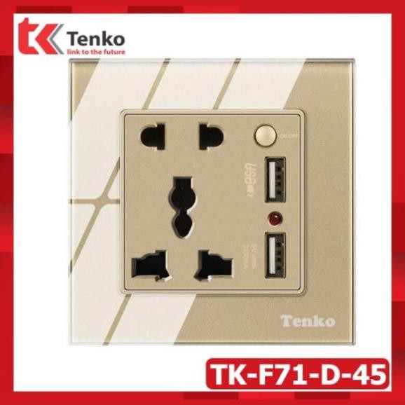 Ổ Đôi 3 Chấu Tích Hợp 2 Cổng USB + Nút Nguồn Điện Cao Cấp Tenko TK-F71-D-45 Màu Vàng