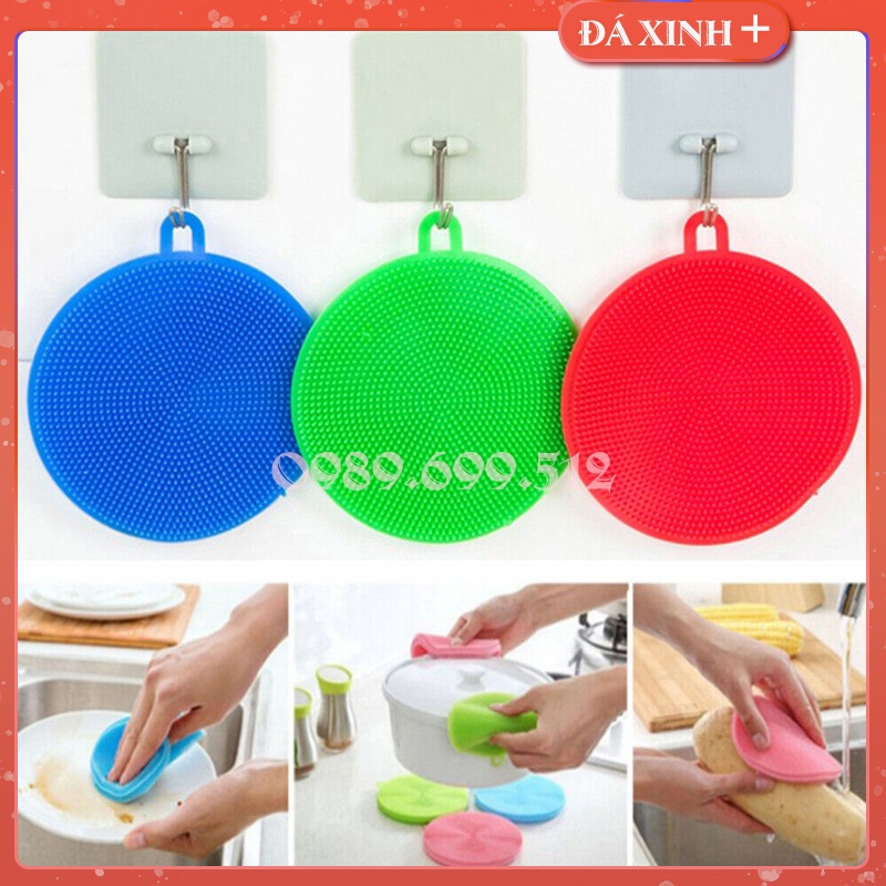 Miếng Rửa Chén Bát Silicon Có Móc Cheo Đa Năng