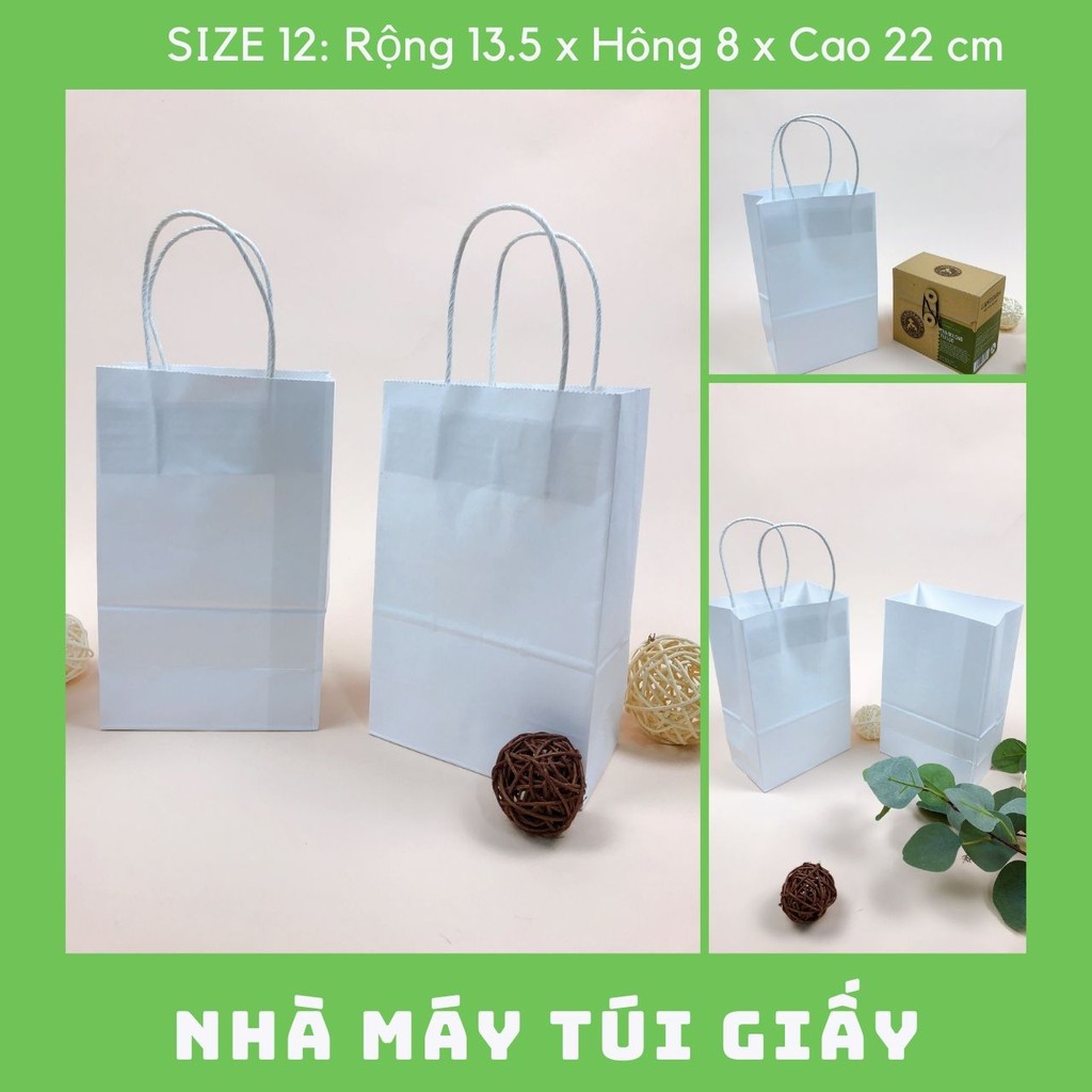 300 CHIẾC TÚI GIẤY KRAFT SIZE 12: 13.5x8x22 MÀU TRẮNG CÓ QUAI ( ẢNH THẬT)