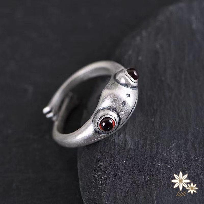 【kifli】Nhẫn hở hình chú ếch dễ thương bằng kim loại